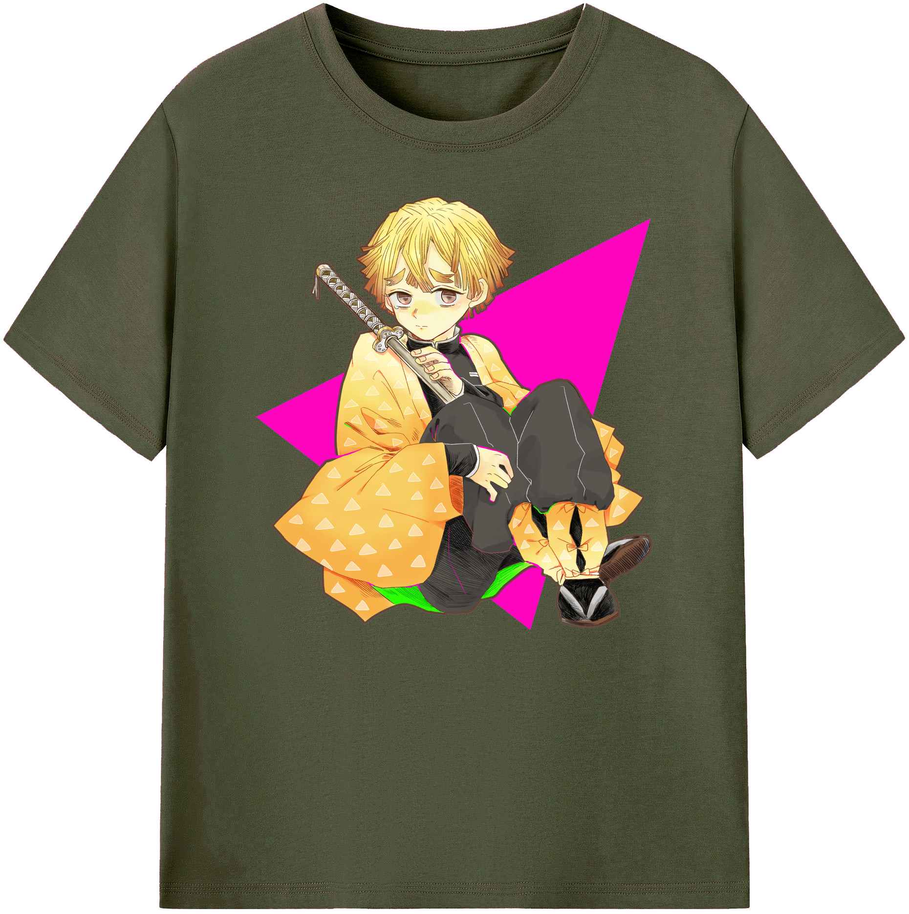 （画像用） 鬼滅の刃（きめつのやいば）我妻 善逸／あがつま ぜんいつ Agatsuma Zenitsu 綿100％ メンズ半袖Tシャツ｜肌触りやわらか＆通気性